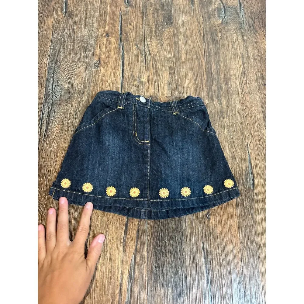 🔆 Y2K toddler girl flower embroidered denim skort